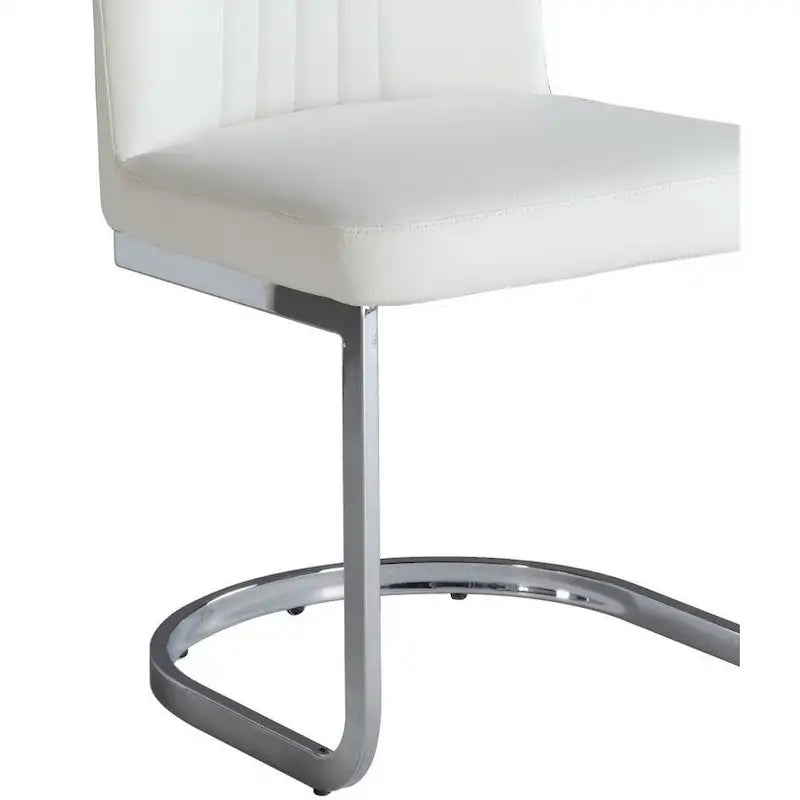 White Faux Leather Channel Back Cantilever Dining Chair, Set of 4