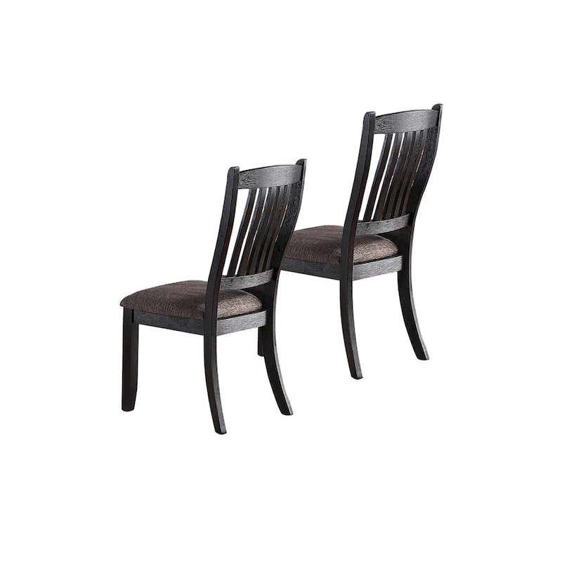 Dark Coffee Fabric Upholstered Slat Back Dining Chair, Set of 2