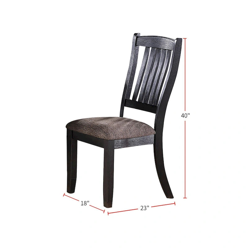 Dark Coffee Fabric Upholstered Slat Back Dining Chair, Set of 2