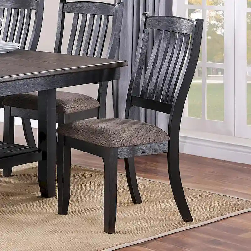 Dark Coffee Fabric Upholstered Slat Back Dining Chair, Set of 2