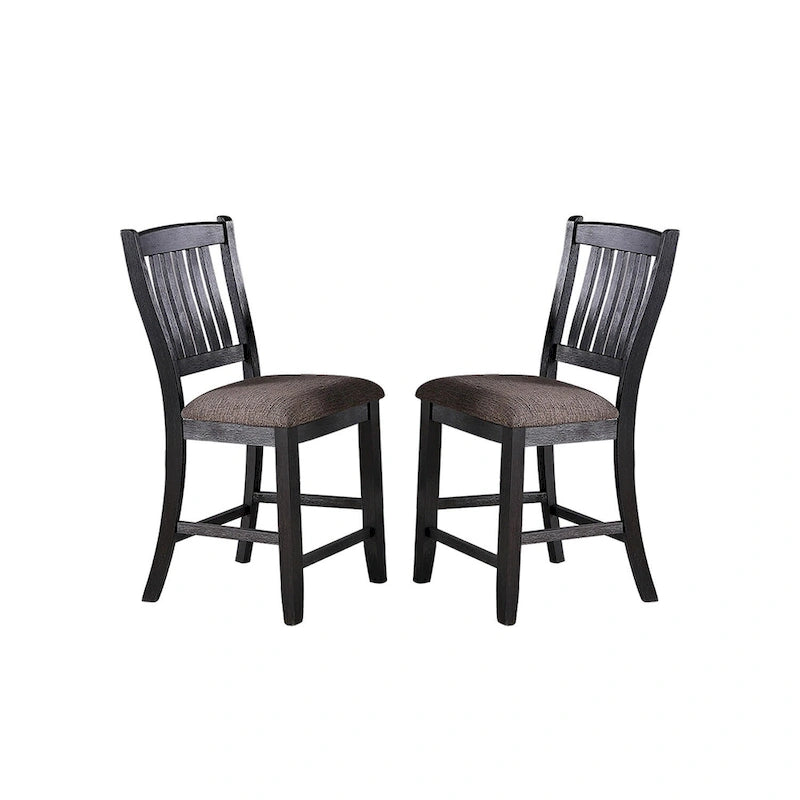 Dark Coffee Fabric Upholstered Slat Back Dining Chair, Set of 2