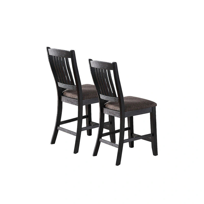 Dark Coffee Fabric Upholstered Slat Back Dining Chair, Set of 2