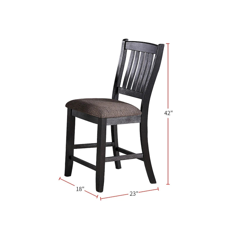 Dark Coffee Fabric Upholstered Slat Back Dining Chair, Set of 2