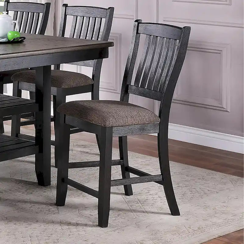 Dark Coffee Fabric Upholstered Slat Back Dining Chair, Set of 2