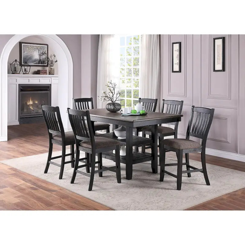 Dark Coffee Fabric Upholstered Slat Back Dining Chair, Set of 2
