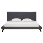 Grey Linen Platform Bed, Mid-Century Style, for 1–2 People (Full/Queen/King)