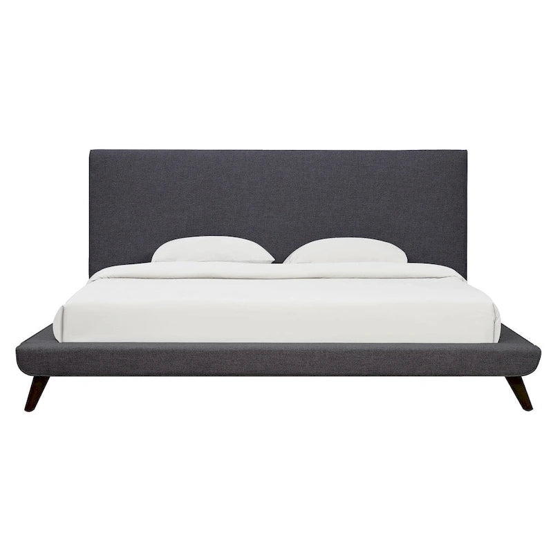 Grey Linen Platform Bed, Mid-Century Style, for 1–2 People (Full/Queen/King)