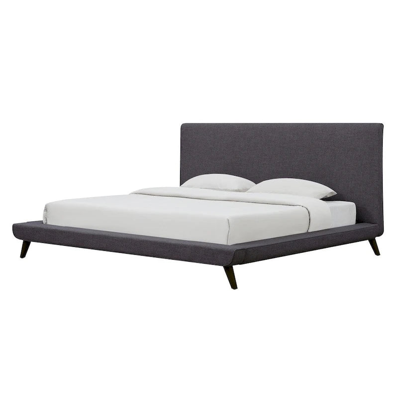 Grey Linen Platform Bed, Mid-Century Style, for 1–2 People (Full/Queen/King)