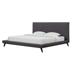 Grey Linen Platform Bed, Mid-Century Style, for 1–2 People (Full/Queen/King)