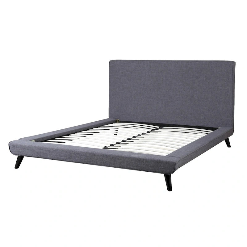 Grey Linen Platform Bed, Mid-Century Style, for 1–2 People (Full/Queen/King)