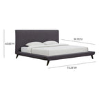 Grey Linen Platform Bed, Mid-Century Style, for 1–2 People (Full/Queen/King)