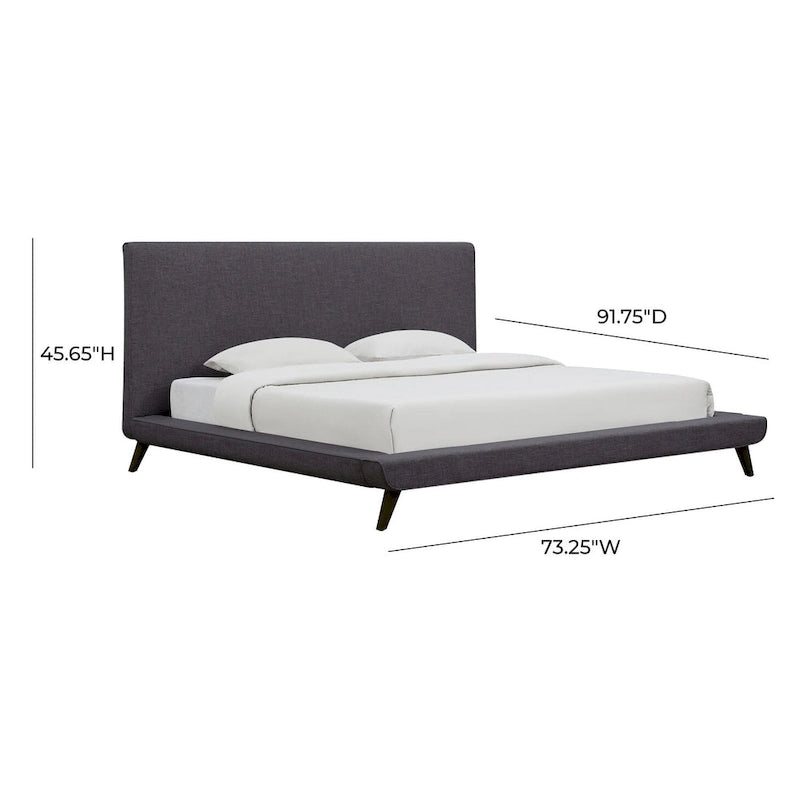 Grey Linen Platform Bed, Mid-Century Style, for 1–2 People (Full/Queen/King)