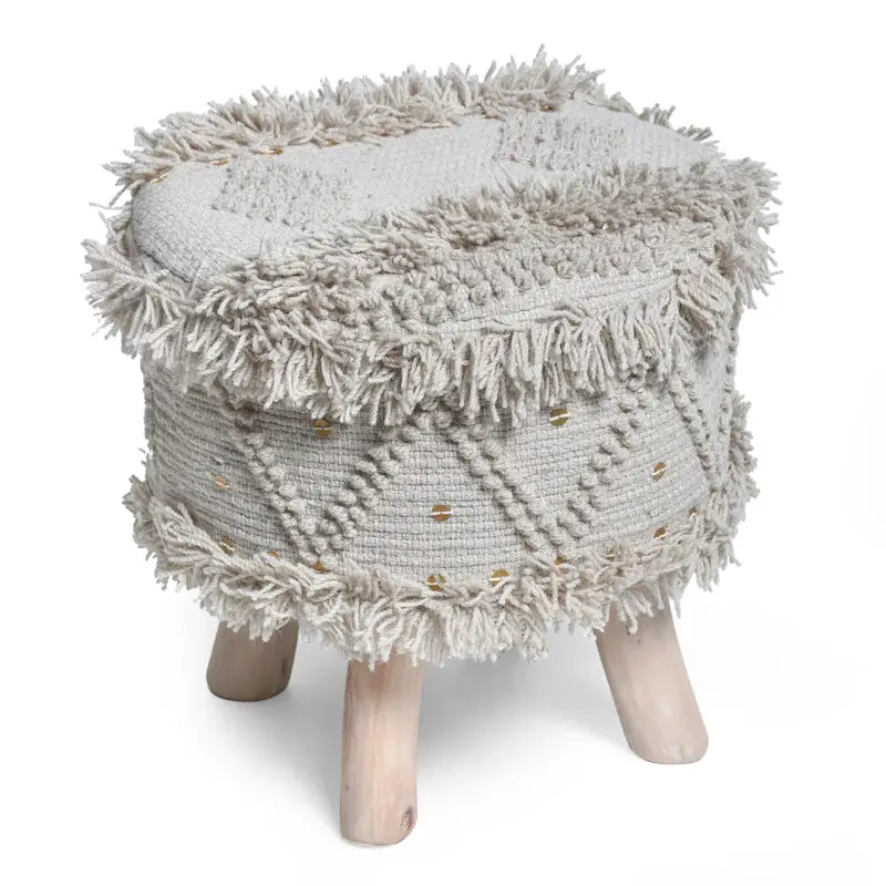 Boho Hand-Woven Fabric Stool, Black / Ivory / Taupe / Dark Brown, Single Seat