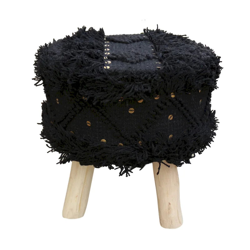 Boho Hand-Woven Fabric Stool, Black / Ivory / Taupe / Dark Brown, Single Seat