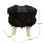 Boho Hand-Woven Fabric Stool, Black / Ivory / Taupe / Dark Brown, Single Seat