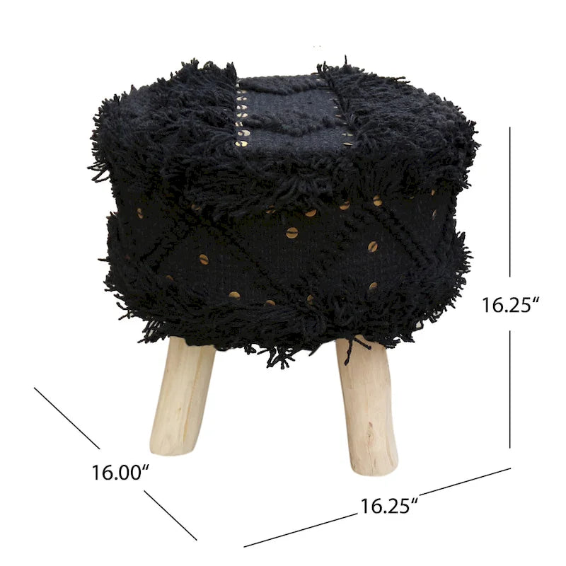 Boho Hand-Woven Fabric Stool, Black / Ivory / Taupe / Dark Brown, Single Seat