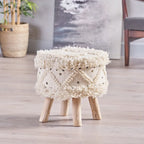 Boho Hand-Woven Fabric Stool, Black / Ivory / Taupe / Dark Brown, Single Seat