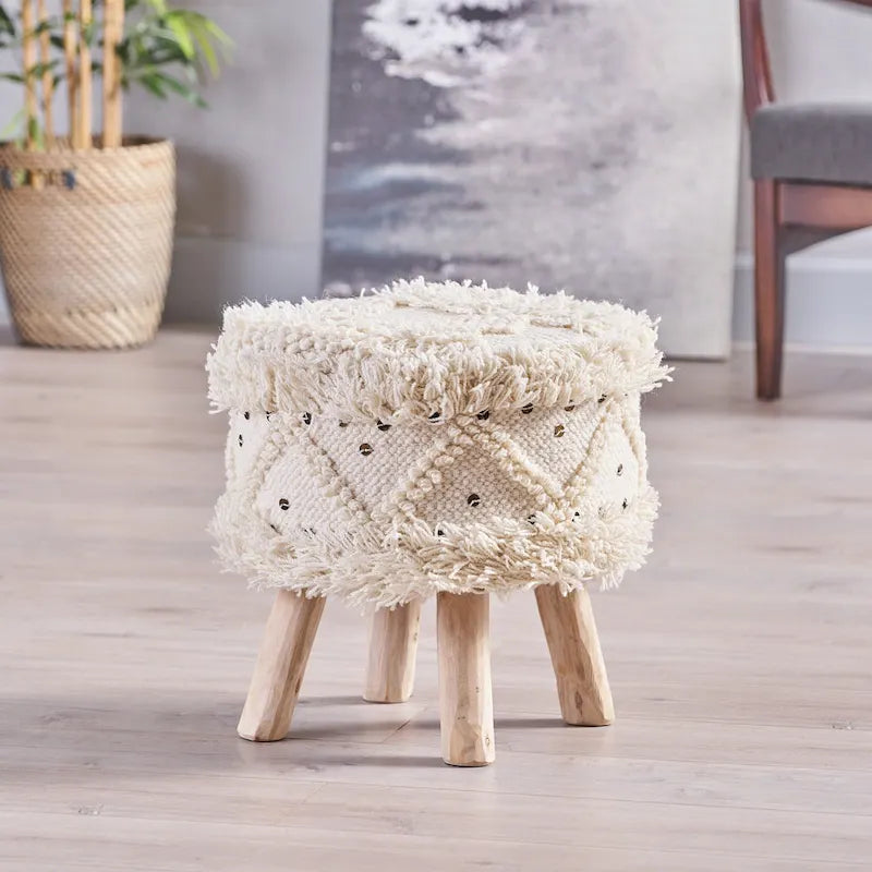 Boho Hand-Woven Fabric Stool, Black / Ivory / Taupe / Dark Brown, Single Seat