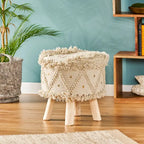 Boho Hand-Woven Fabric Stool, Black / Ivory / Taupe / Dark Brown, Single Seat