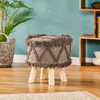 Boho Hand-Woven Fabric Stool, Black / Ivory / Taupe / Dark Brown, Single Seat
