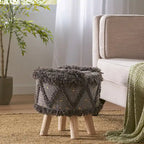 Boho Hand-Woven Fabric Stool, Black / Ivory / Taupe / Dark Brown, Single Seat