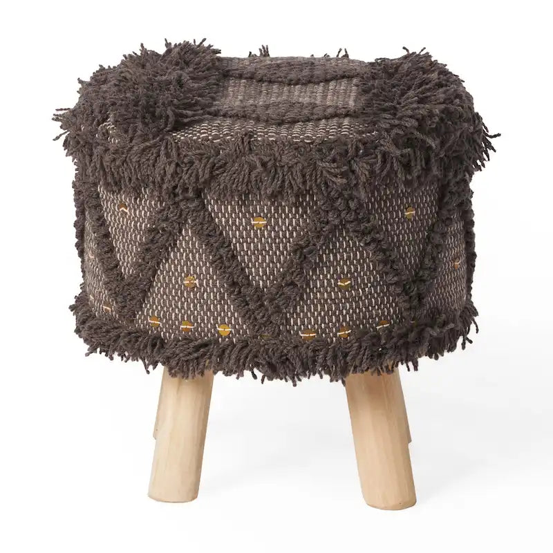 Boho Hand-Woven Fabric Stool, Black / Ivory / Taupe / Dark Brown, Single Seat