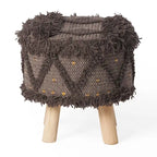 Boho Hand-Woven Fabric Stool, Black / Ivory / Taupe / Dark Brown, Single Seat