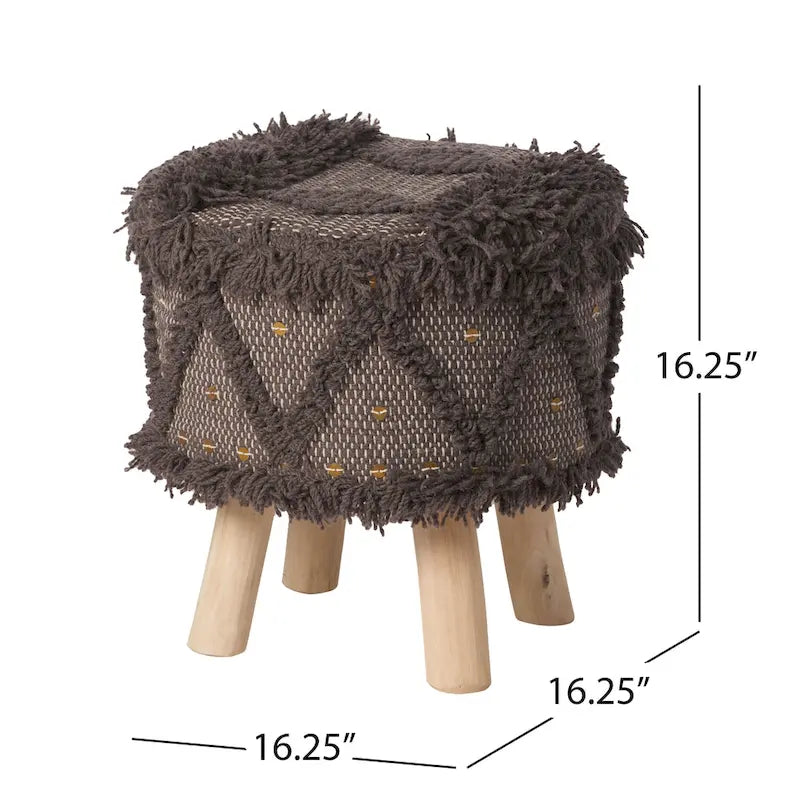Boho Hand-Woven Fabric Stool, Black / Ivory / Taupe / Dark Brown, Single Seat