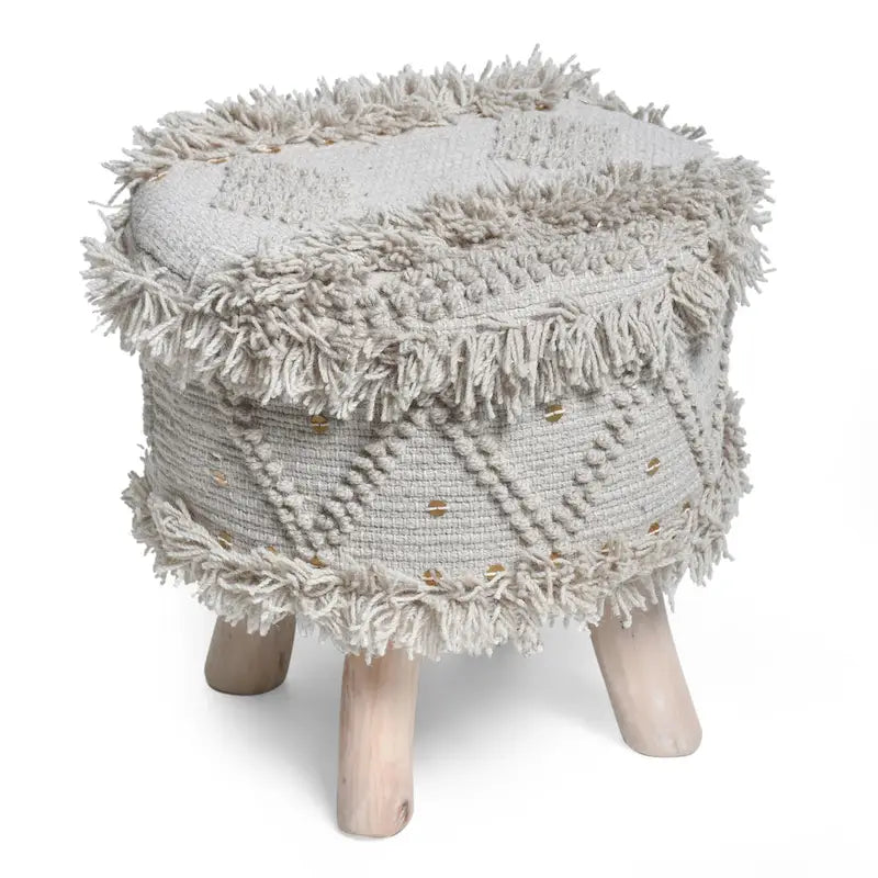 Boho Hand-Woven Fabric Stool, Black / Ivory / Taupe / Dark Brown, Single Seat