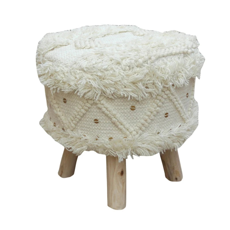 Boho Hand-Woven Fabric Stool, Black / Ivory / Taupe / Dark Brown, Single Seat