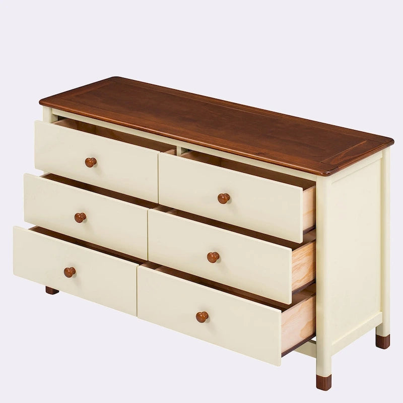 6-Drawer Dresser, White/Grey & Cream/Walnut & White/Pink, 1-Person Assembly, Wood Frame