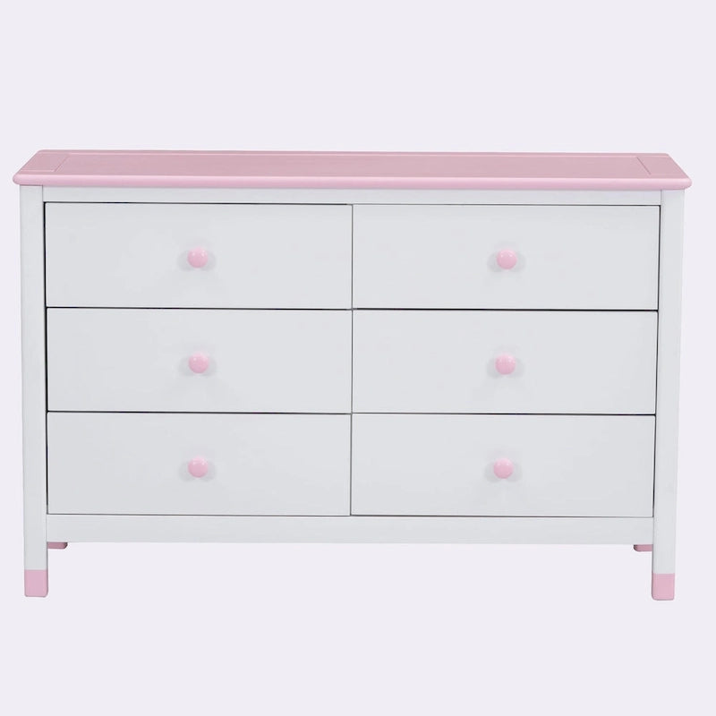 6-Drawer Dresser, White/Grey & Cream/Walnut & White/Pink, 1-Person Assembly, Wood Frame