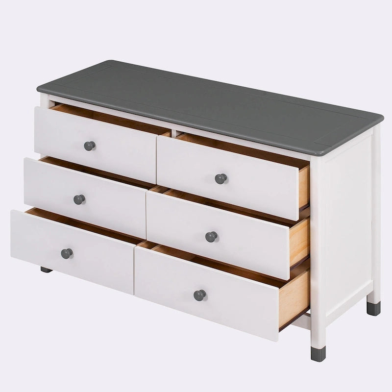 6-Drawer Dresser, White/Grey & Cream/Walnut & White/Pink, 1-Person Assembly, Wood Frame