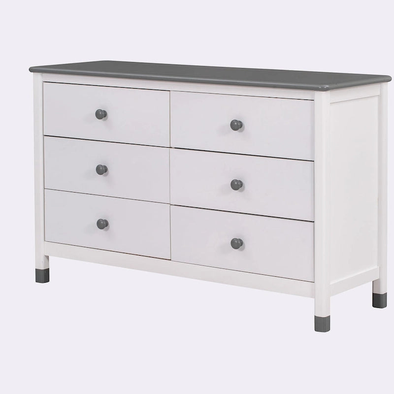 6-Drawer Dresser, White/Grey & Cream/Walnut & White/Pink, 1-Person Assembly, Wood Frame