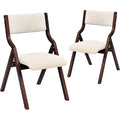 Beige Folding Dining Chair, Upholstered Padded Seat, Set of 2