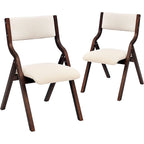 Beige Folding Dining Chair, Upholstered Padded Seat, Set of 2