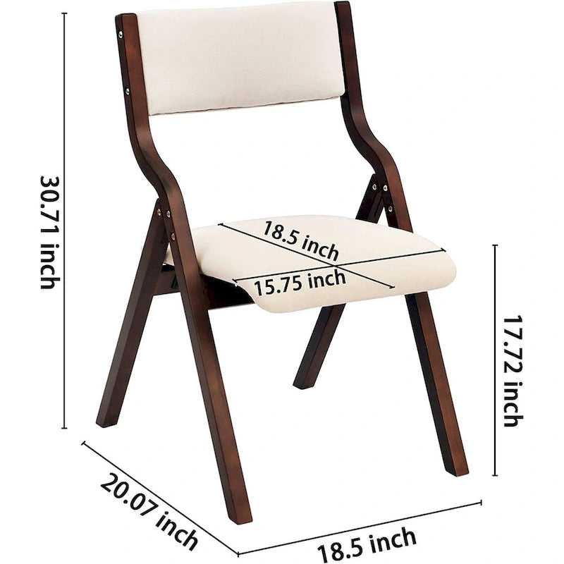 Beige Folding Dining Chair, Upholstered Padded Seat, Set of 2