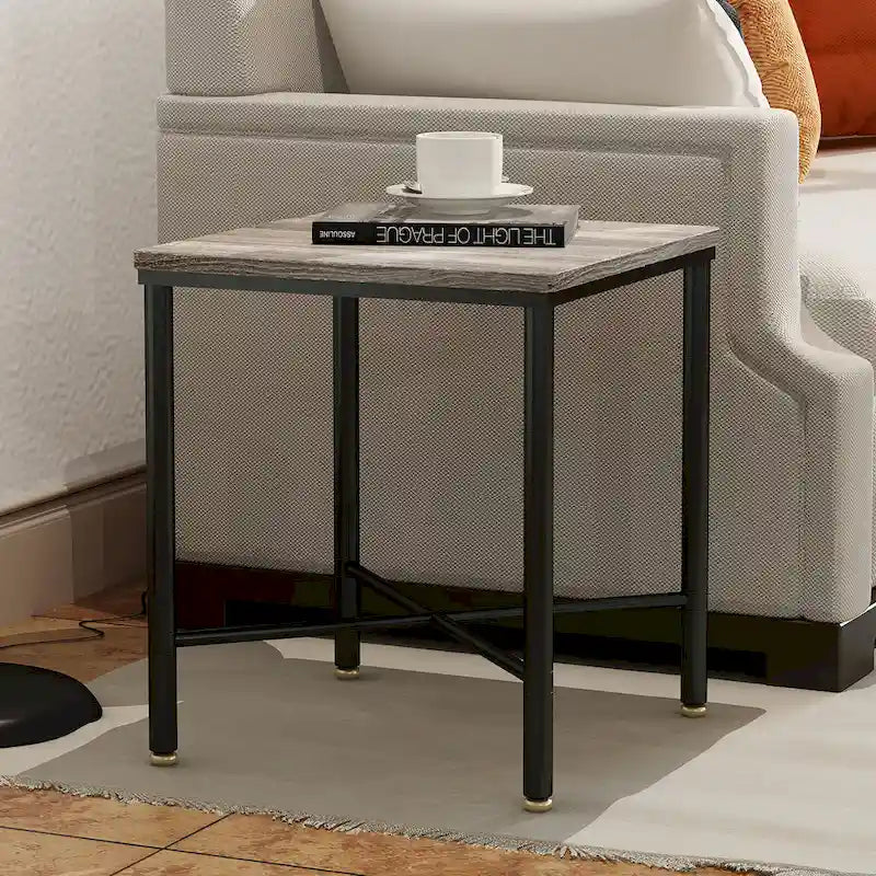 Brown Wood Top Square Side Table, Modern Industrial Style, 1-Person Use