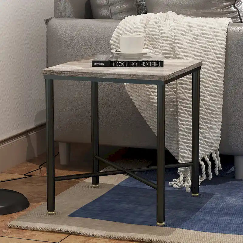 Brown Wood Top Square Side Table, Modern Industrial Style, 1-Person Use
