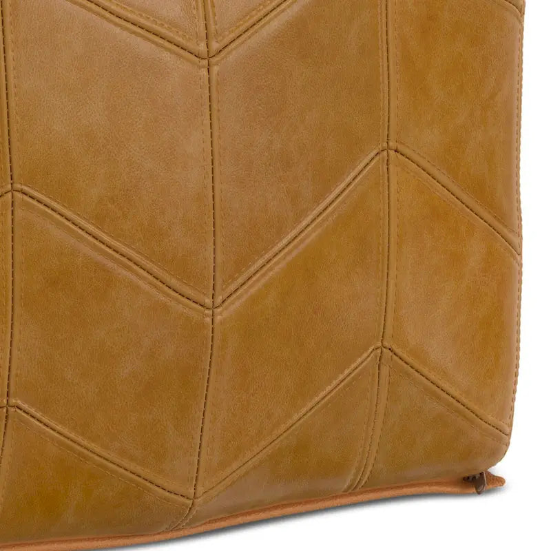 Brown Genuine Leather Square Pouf Ottoman, Chevron Pattern, Single Use