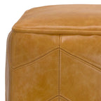 Brown Genuine Leather Square Pouf Ottoman, Chevron Pattern, Single Use