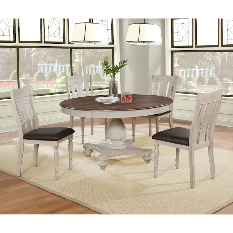 Weathered Oak & White Round Dining Table Set, Seats 4