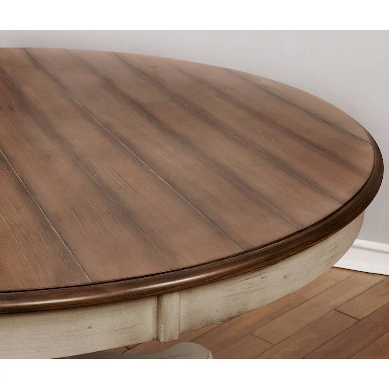 Weathered Oak & White Round Dining Table Set, Seats 4