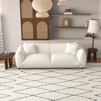 Cream Boucle Fabric Sofa, Mid-Century Tufted Couch, 2-3 Seater