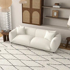 Cream Boucle Fabric Sofa, Mid-Century Tufted Couch, 2-3 Seater