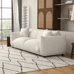 Cream Boucle Fabric Sofa, Mid-Century Tufted Couch, 2-3 Seater