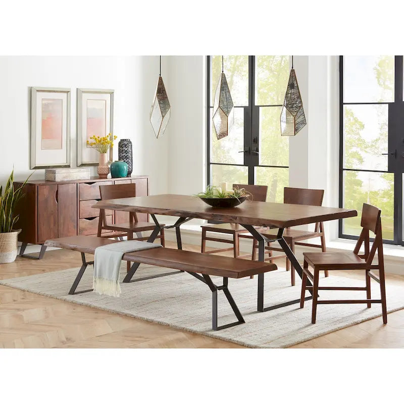 Walnut Finish Live Edge Dining Table, Rectangle Style, Seats 8–10
