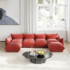 Green / Orange / Beige / Black U-Shape Chenille Sectional Sofa, 4-Seat