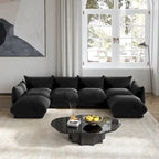 Green / Orange / Beige / Black U-Shape Chenille Sectional Sofa, 4-Seat