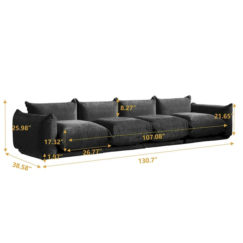 Green / Orange / Beige / Black U-Shape Chenille Sectional Sofa, 4-Seat